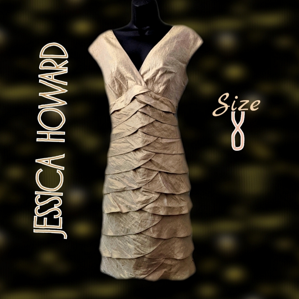 Jessica Howard Bronzy Layered Cocktail Dress, Size 8